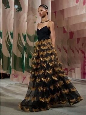 Ulla Johnson Black and Gold Brina Maxi Skirt